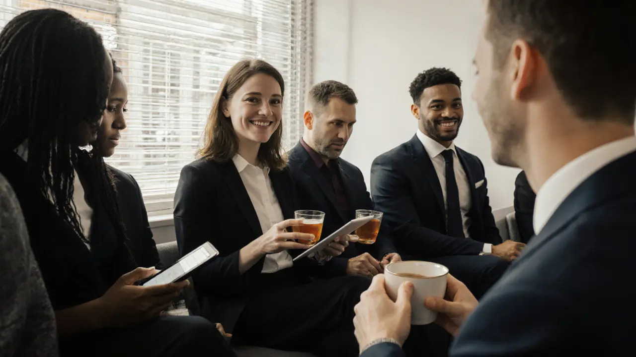 A diverse group of professional escorts in a calm agency setting, preparing for appointments with dignity and focus.