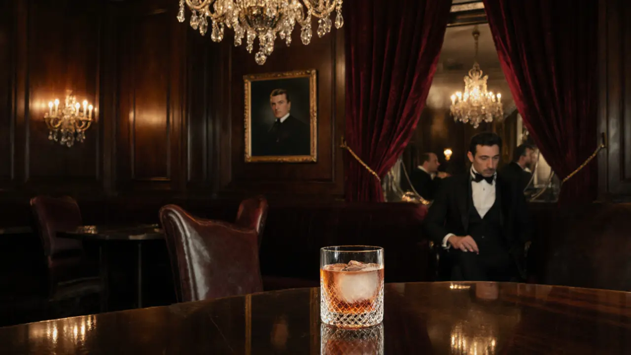 An opulent 1920s-style bar with velvet drapes and crystal glasses, exuding timeless luxury.