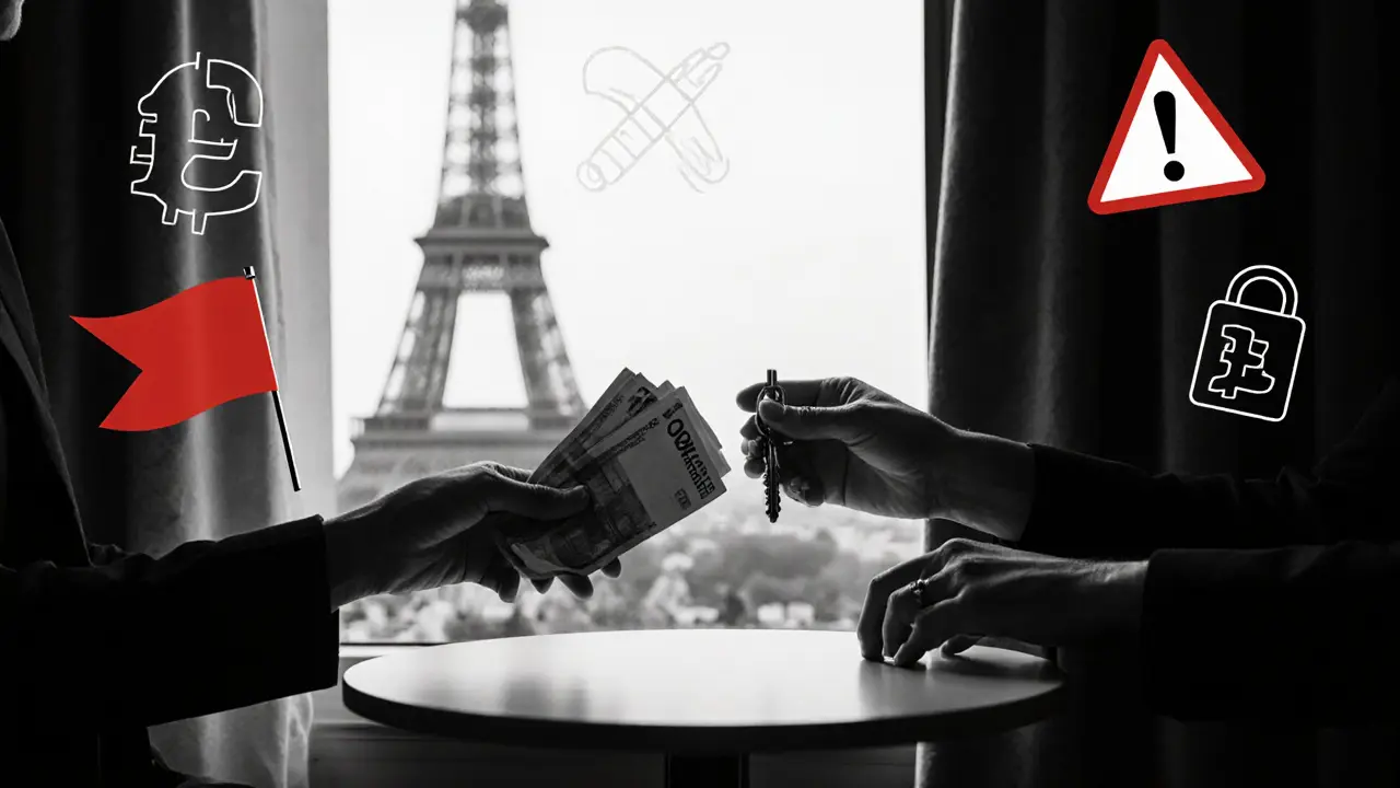 Two hands exchanging cash and a hotel key, symbolizing discreet and safe companionship in Paris.