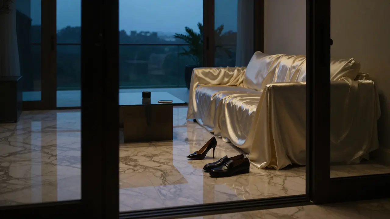 An empty but opulent villa foyer in Emirates Hills, hinting at a recent private meeting.